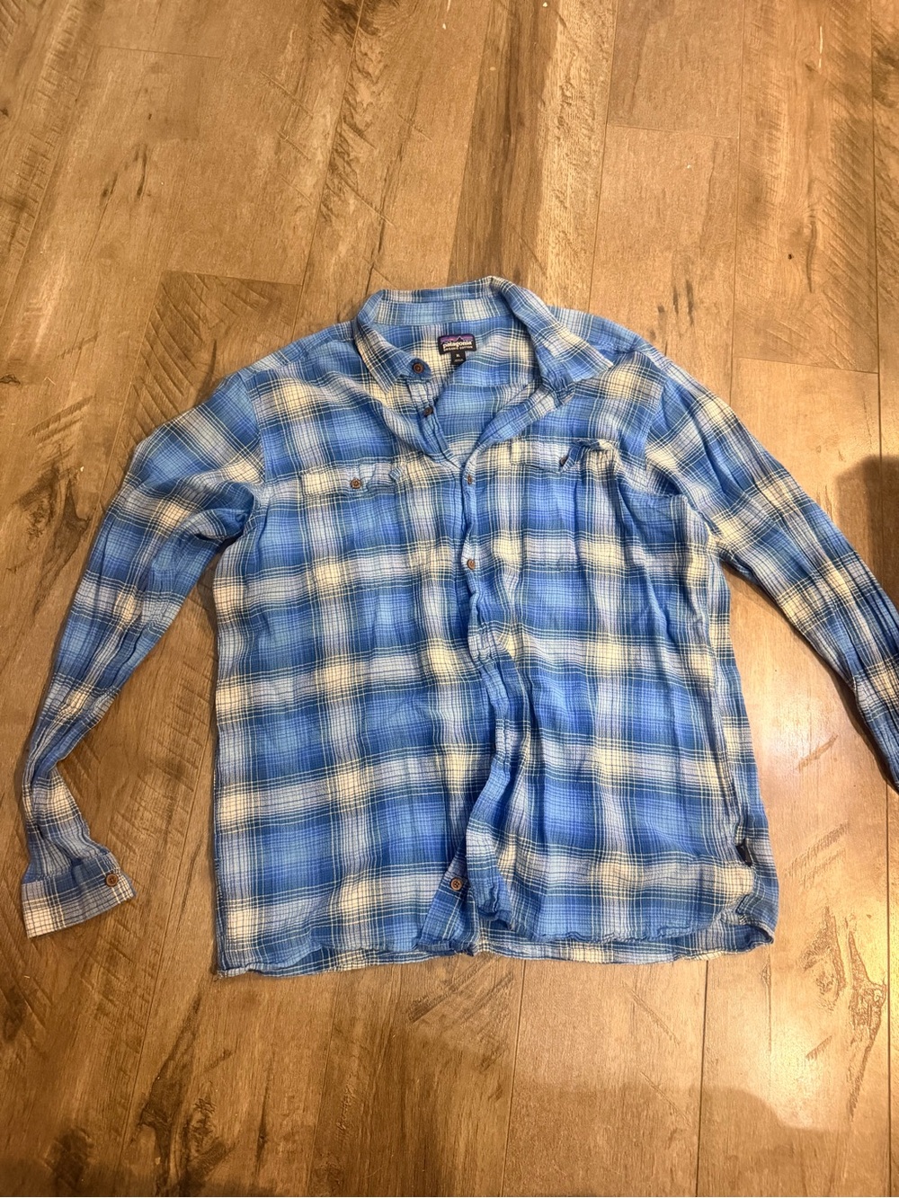 Patagonia Light Blue and White Plaid Men’s Casual Button-Down